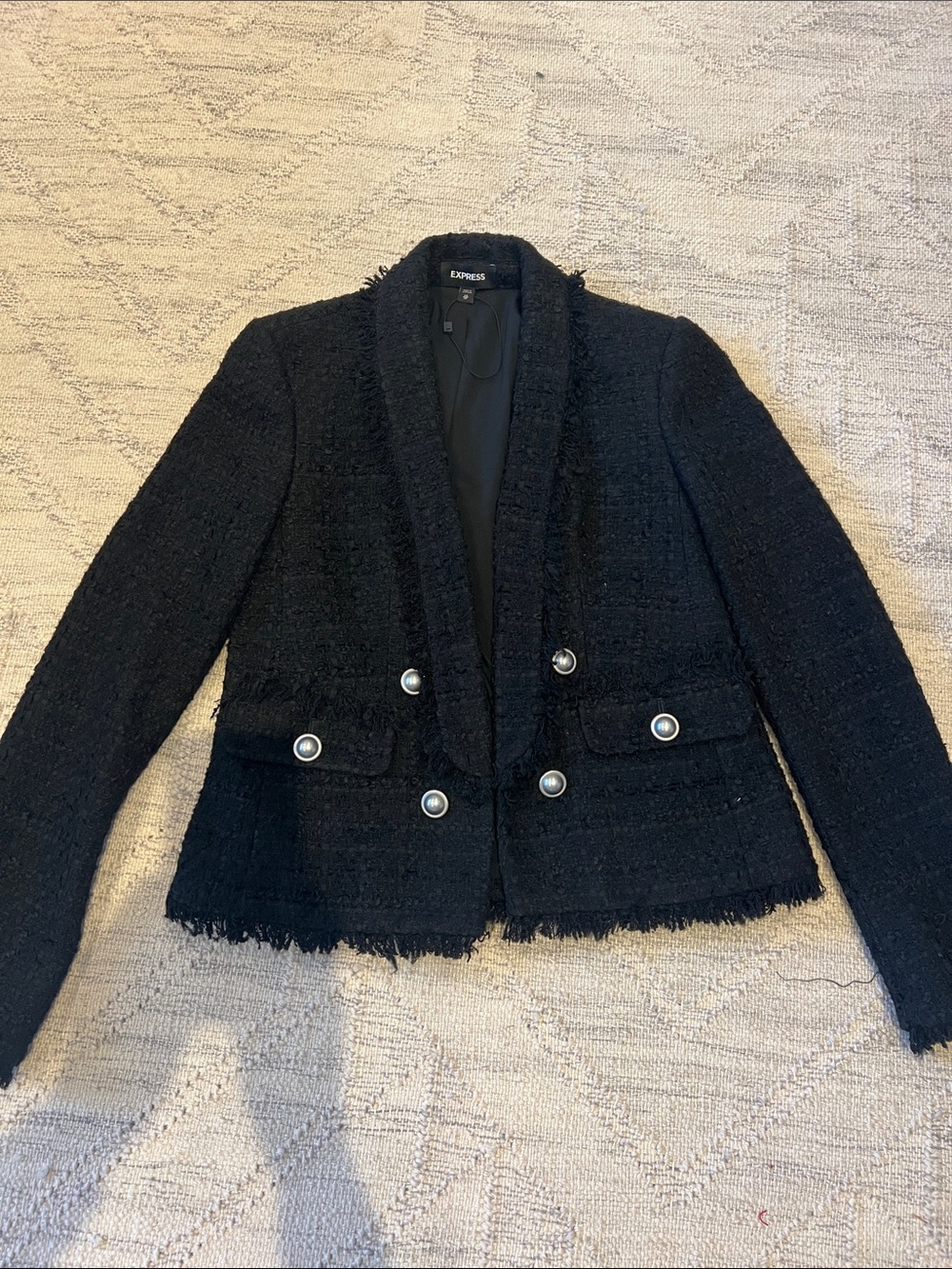 Express Black Tweed Double-Breasted Pearl Button Blazer XS